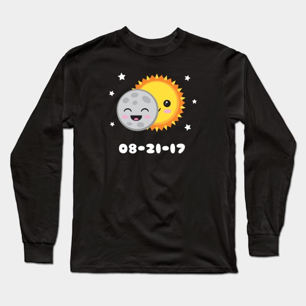 2017 Solar Eclipse Cute Kawaii Sun & Moon Cartoon Long Sleeve T-Shirt by DesignLJK